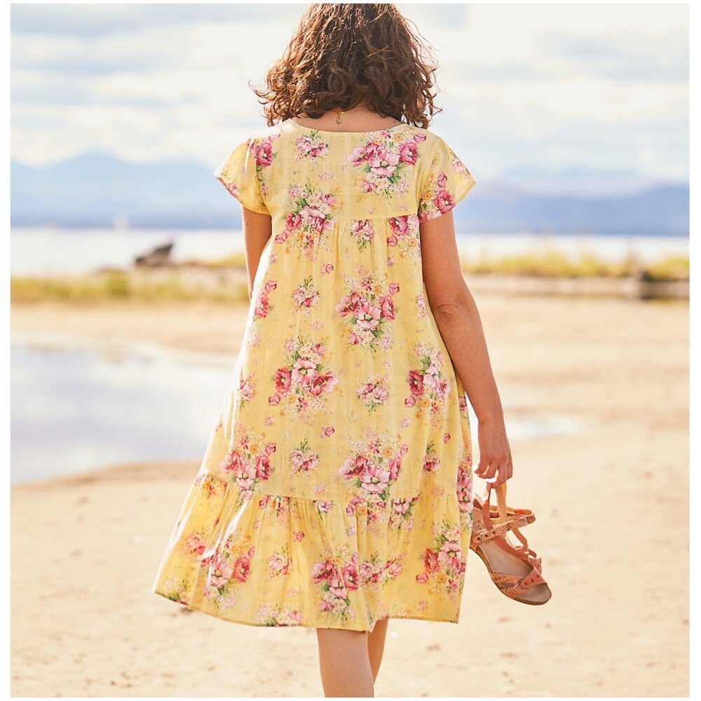 April Cornell Charming Smock Dress blossom yellow floral XXS 4 - 6 XS small - Picture 2 of 12